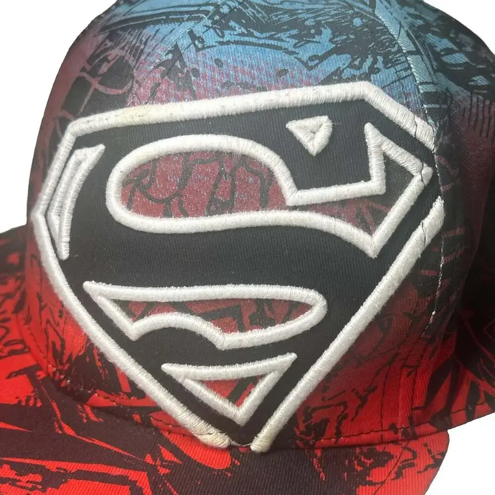 VTG Superman DC Comics Hat Ball Cap Adult Medium Flat Bill Red Blue Graphic RARE